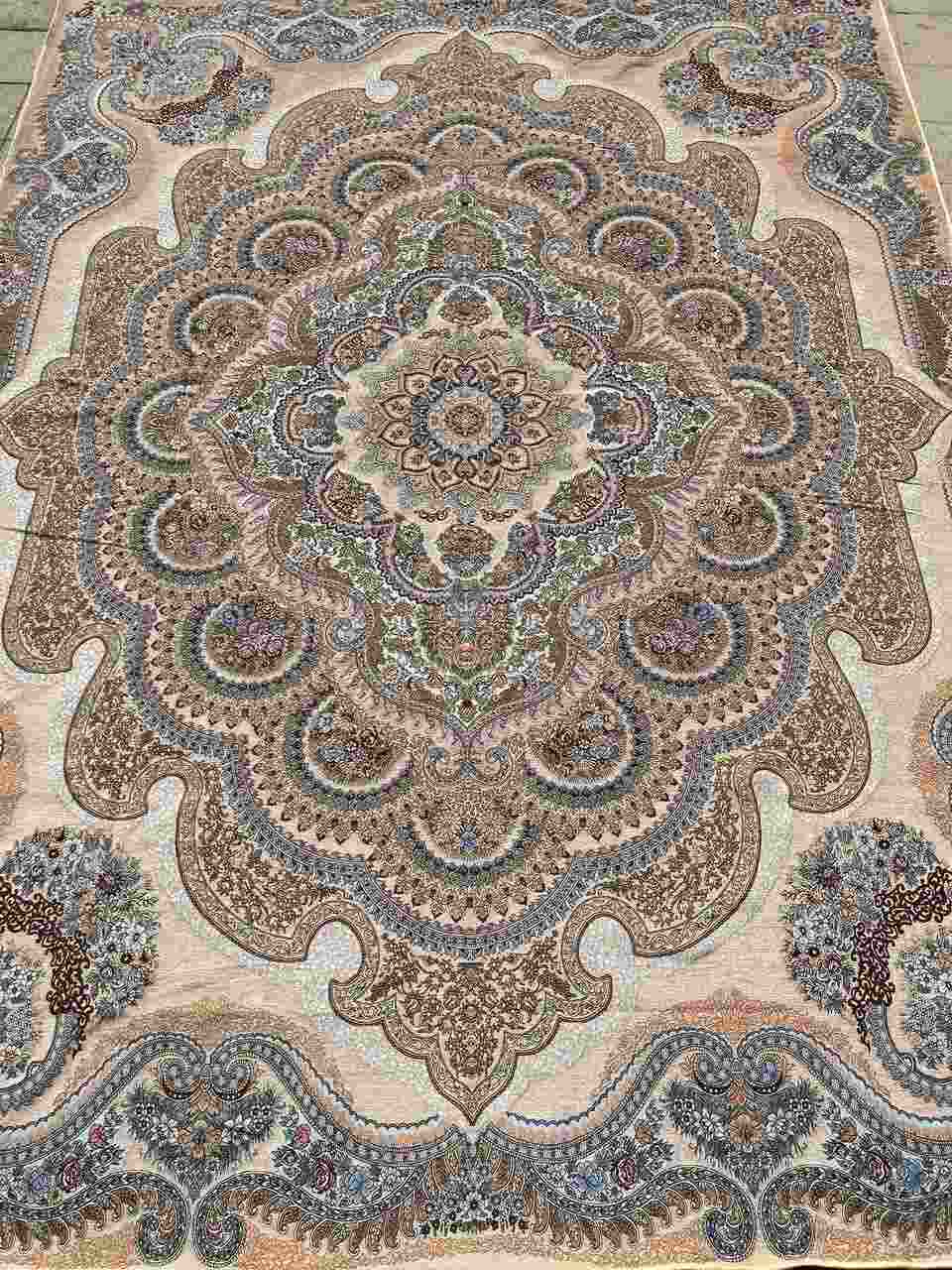 روفرشی ۶متری سوپر گلشن یزد مدل گل شقایق کد 808t زمینه طوسی و کرم - Image 2